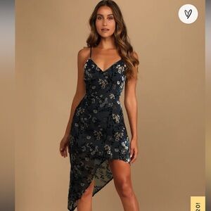 Lulus Asymmetrical Floral Cocktail Dress Medium